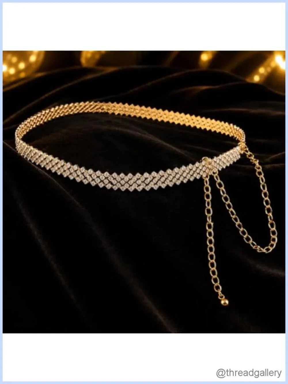 Rhinestone Chain Belt Gold-Tone Sparkly Bling Shimmering Beads Waist Belt
